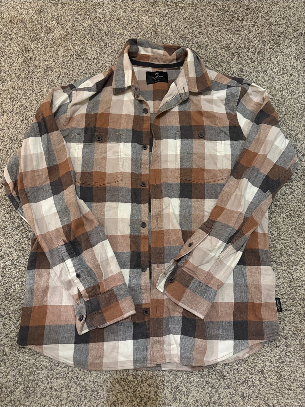 Men's Plaid Brown & Cream Casual Button-Down Shirt